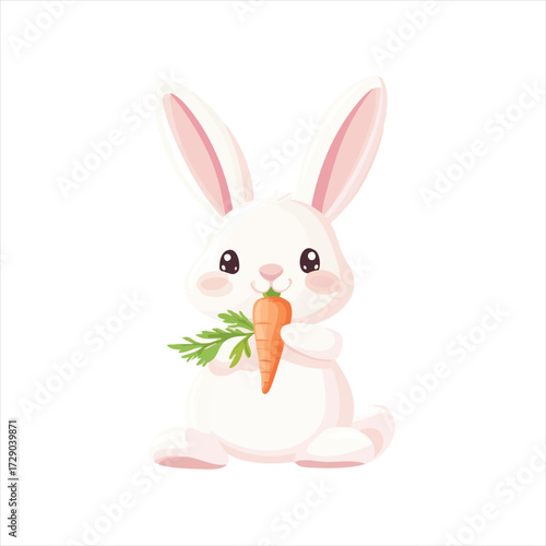 Cute white rabbit eating a carrot