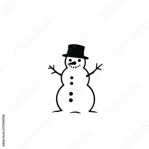 Cheerful snowman illustration with a black top hat isolated on white background creating a festive winter 