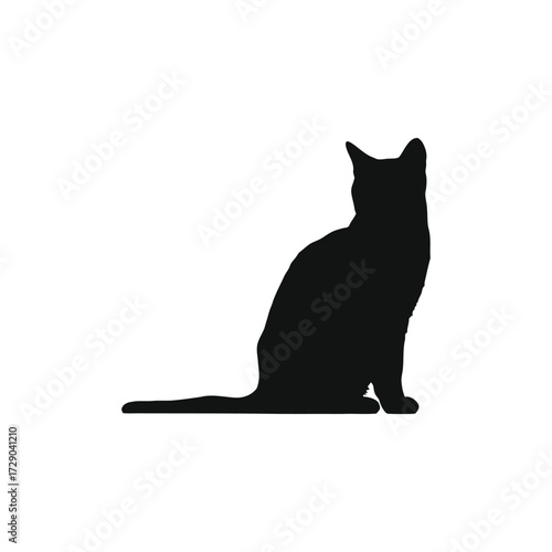 Elegant Cat Silhouette Sitting Gracefully Against White Background Captivating Feline Form Abstract Minimalism Animal Portrait Domestic Pet Illustration Shadow Play Artistic Design 