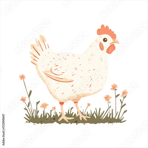 Farm fresh hen in meadow