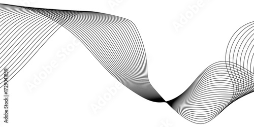 Gray and white wavy curve line with digital future technology concept background,  wave lines pattern on white background vector in concept of technology, abstract black wave line banner template. 