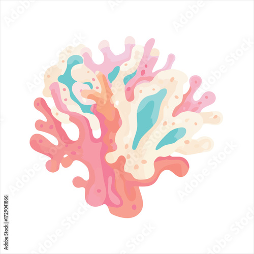 Colorful coral illustration.  A vibrant, stylized depiction of a coral reef organism, showcasing soft, pastel colors like pinks, oranges, and light blues