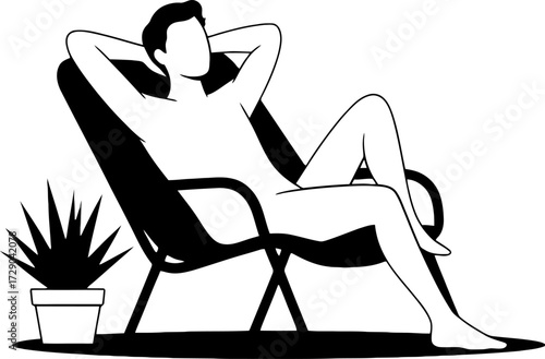 Man relaxing in lounge chair with plant vector graphic reclining resting