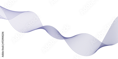 Abstract smooth transparent blue wave line design element, abstract blue wave lines pattern for banner wallpaper, illustration of articles and publications on technological trends and innovations.