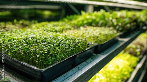 Fresh Microgreens in Seedling Tray, Indoor Planting and Gardening Scene Material