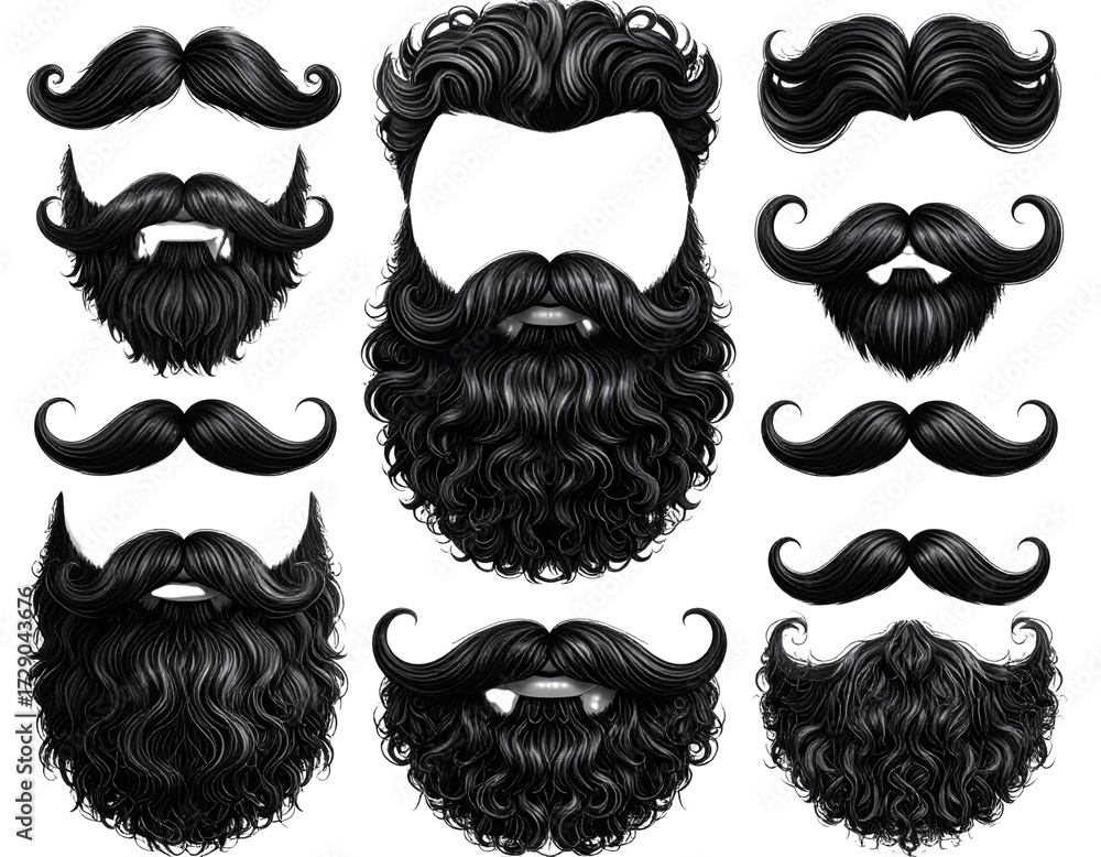 Stylish Facial Hair PNG Elements – Curly Beard and Mustache Set Stylish Facial Hair PNG Elements – Curly Beard and Mustache Set