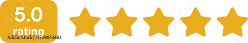 Five star rating with perfect score displayed in a rounded square