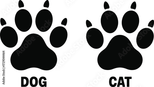 Distinct paw prints representing dog and cat, symbolizing animal companionship.
