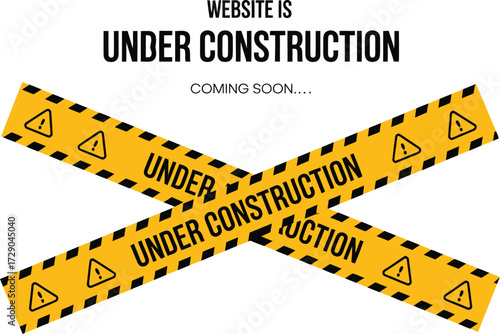 Website under construction with warning tape, coming soon notification