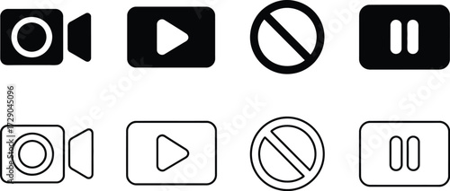 Collection of simple video control icons, including record, play, stop, and pause.