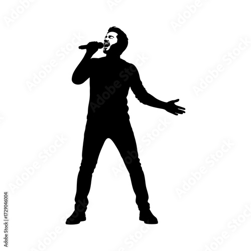 Silhouette of a male singer singing