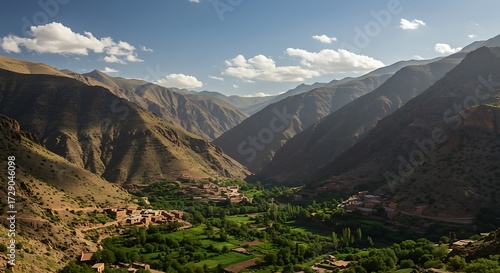 Scenic View of a Lush Green Valley in the Atlas Mountains.