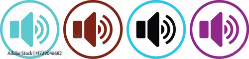 Colorful speaker icons representing sound volume levels and audio control