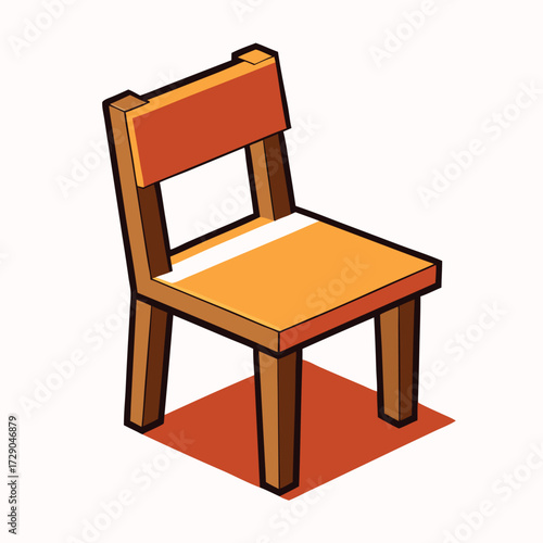 Simple Bright Orange Child Sized Wooden Chair Vector Illustration Design