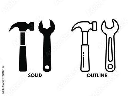 Professional tools represented as solid and outline icons for versatility