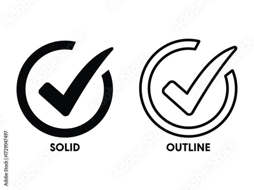 Simple check mark icons solid and outline representing approval success and completion