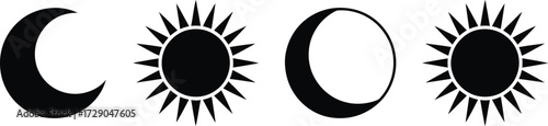 Celestial cycle showing phases of the moon and sun icons