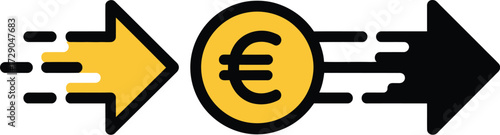 Fast financial transaction with euro currency symbol moving forward