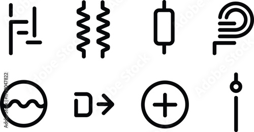Collection of simple, modern line art icons representing technology and concepts.