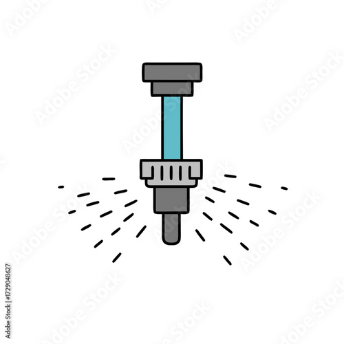 Irrigation drip emitter with water spraying effect on isolated white background  
