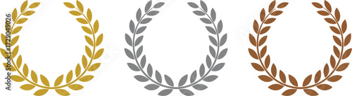 Gold, silver, and bronze laurel wreaths symbolizing achievement and victory