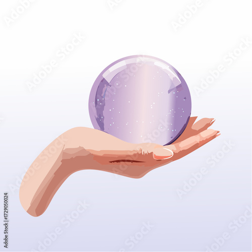 Enchanting Still Life Crystal Ball, Spellbook, and Magic Wand Illustration