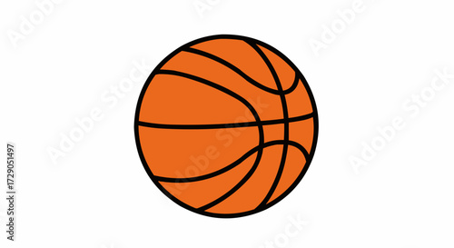 Illustration of a basketball with black lines and orange color on a white plain background view