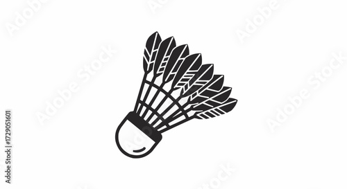 Illustration of a black and white badminton shuttlecock with a feathered design on a white background