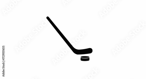 Illustration of a hockey stick poised above a puck ready for a faceoff on a white background field