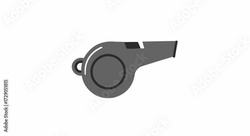 Illustration of a gray whistle with a ring and a mouthpiece on a white background plain and simple
