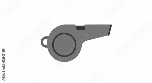 Illustration of a gray whistle with a simple design and a ring for attaching a lanyard or cord use