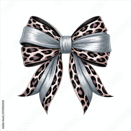 Elegant Silver Leopard Print Bow