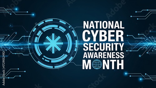 National cybersecurity awareness month celebrated with futuristic digital circuit board and glowing blue technological abstract design