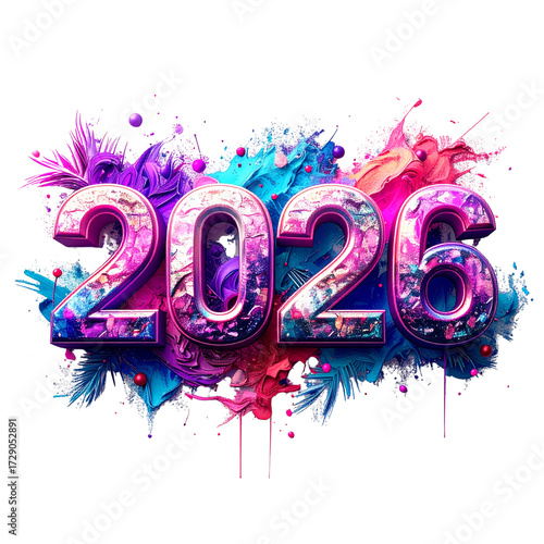 Festive 3D Text Happy New Year 2026 Design in PNG Format
