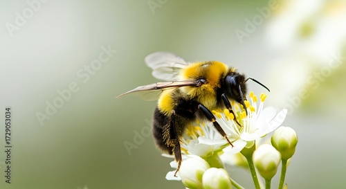 Bumblebee Feeding on a Delicate White Flowe