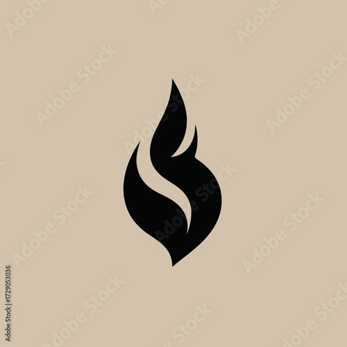 A stylized flame icon, black shape on a light beige background, symbolizing energy and motion