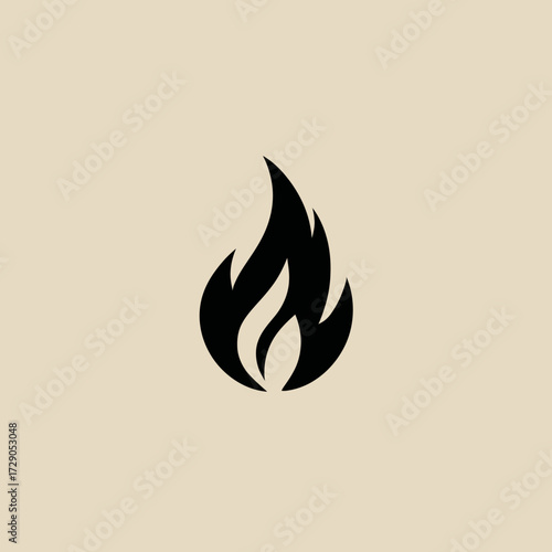 A simplified design of a black flame icon centered on a beige background. It is stylized