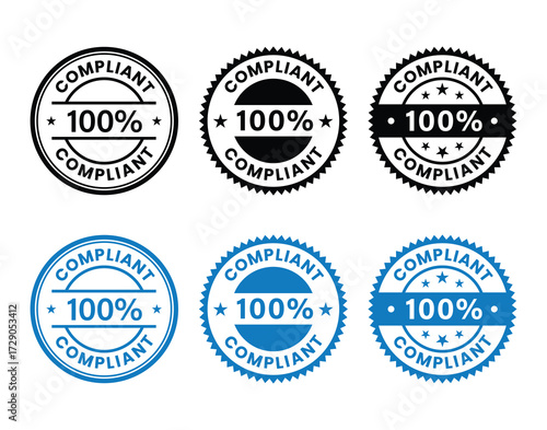 100% compatibility badge logo set. This is suitable for product label, manufacturing and information label.100 Percent Compliant sign, logo, badge, icon, sticker, label, emblem, stamp, symbol,