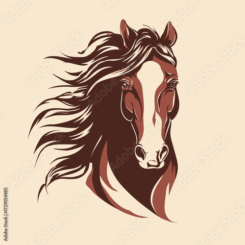 Striking portrait of a beautiful horse with flowing mane in shades of brown