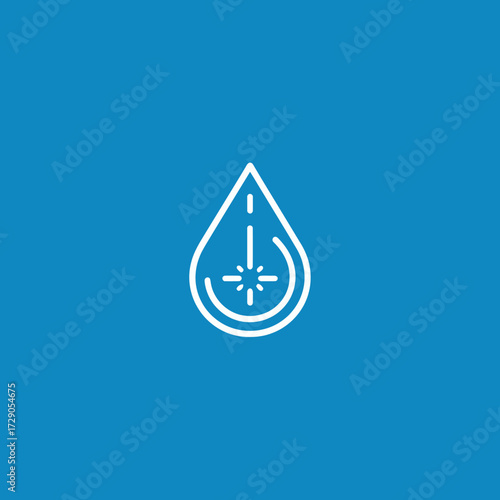 A minimalist white droplet icon with an internal burst on a blue background
