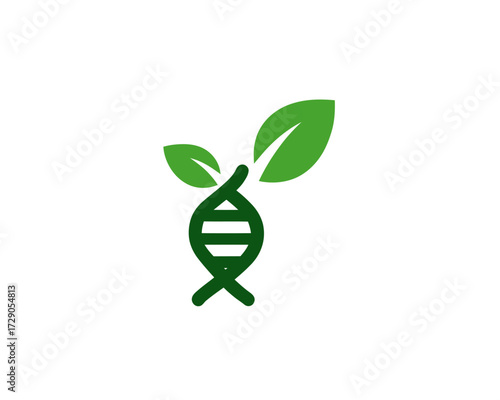 A stylized symbol combining a DNA strand with leaves, suggesting growth and natural science