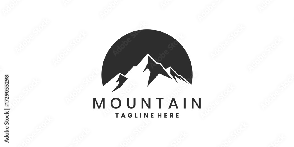 Fototapeta premium Mountain logo with silhouette of peak inside sun