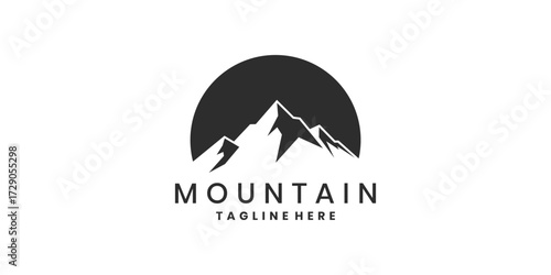 Mountain logo with silhouette of peak inside sun
