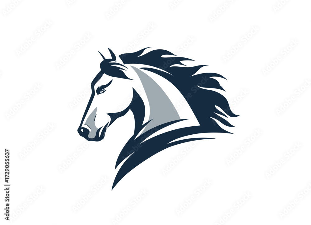 Fototapeta premium A stylized illustration of a horse's head in profile, featuring flowing mane and bold coloration