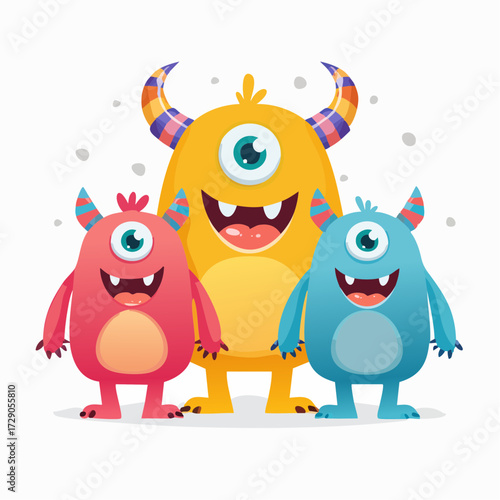 A joyful and colorful family of cute, one-eyed monsters. Adorable cartoon characters perfect for children's designs