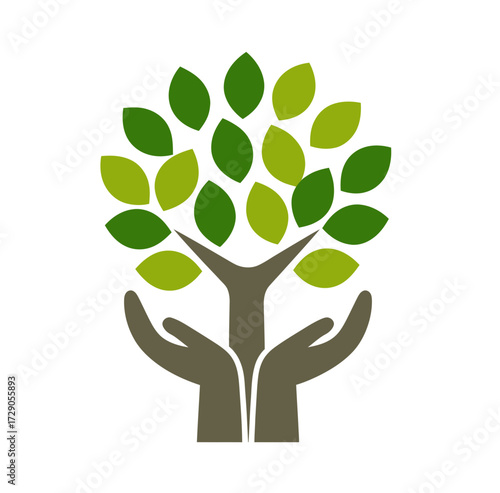 Stylized illustration depicts a tree with hands cradling the trunk, symbolizing protection