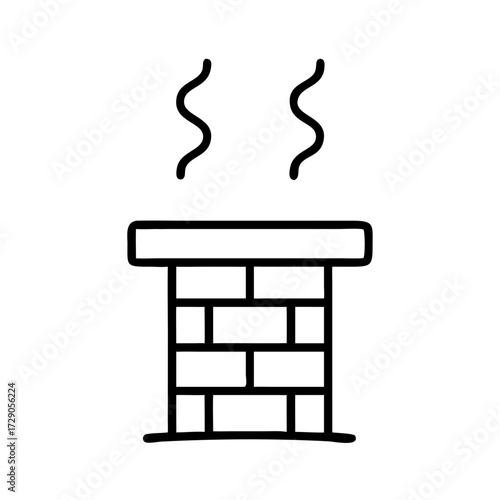 Simple chimney with smoke rising in minimal line art style  