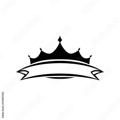 Crown with Banner Regal crown illustration in black, with a banner for text overlay