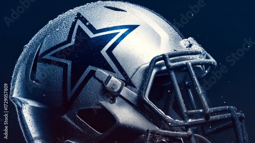 Red football helmet with protective padding and star design, front view illustration for sports equipment and team safety gear