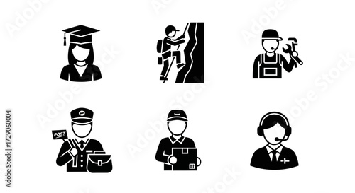 Six different professional illustrations showing a variety of occupation Vector illustration